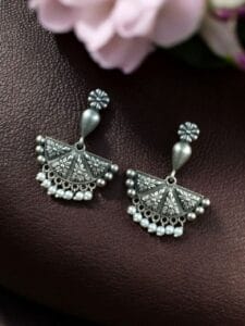 Silver Replica Floral Art Earring | Trendy Beautiful Oxidised Dangler Jewellery For Girls