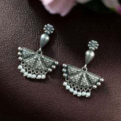 Silver Replica Floral Art Oxidized Dangler Earring for Girls