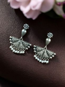 Silver Replica Floral Art Oxidized Dangler Earring for Girls