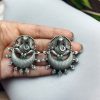 Oxidised Ganesha Stud Earrings in Silver Replica Chandbali Style.