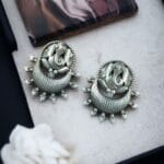 Oxidised Ganesha Stud Earrings | Unique Silver Replica Chandbali Style Jewellery