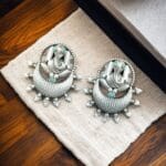 Oxidised Ganesha Stud Earrings | Unique Silver Replica Chandbali Style Jewellery - "Mint'