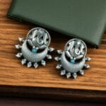 Bulk 366 Oxidised Ganesha Stud Earrings | Unique Silver Replica Chandbali Style Jewellery - "Aqua"