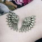 Handcrafted Ancient Feather Style Earrings | Silver Replica Wings Best Stone Work - "White"