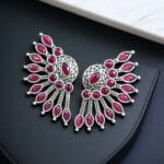 Handcrafted Ancient Feather Style Earrings | Silver Replica Wings Best Stone Work