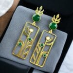 Premium Quality Gold Plated Stud Earrings | Aesthetic Leaf Style Stone Detail Jewellery - "Green"