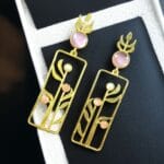 Premium Quality Gold Plated Stud Earrings | Aesthetic Leaf Style Stone Detail Jewellery - "Baby Pink"