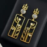 Premium Quality Gold Plated Stud Earrings | Aesthetic Leaf Style Stone Detail Jewellery - "Grey"