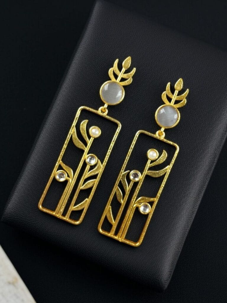 Bulk 852 Premium Quality Gold Plated Stud Earrings | Aesthetic Leaf Style Stone Detail Jewellery - "Grey"