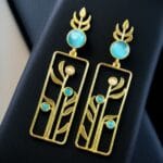 Premium Quality Gold Plated Stud Earrings | Aesthetic Leaf Style Stone Detail Jewellery - "Aqua"