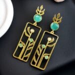 Premium Quality Gold Plated Stud Earrings | Aesthetic Leaf Style Stone Detail Jewellery - "Mint"