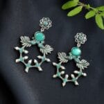 Handcrafted Peacock Inspired Earrings | Vintage Look Silver Replica Flower Stud Jewelry - "Mint"