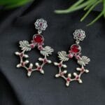 Handcrafted Peacock Inspired Earrings | Vintage Look Silver Replica Flower Stud Jewelry