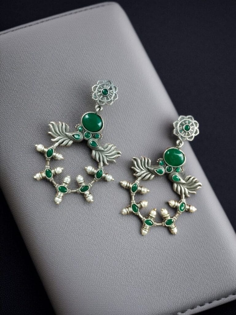Bulk 826 Handcrafted Peacock Inspired Earrings | Vintage Look Silver Replica Flower Stud Jewelry - "Green"