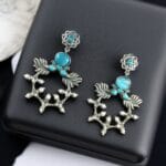 Handcrafted Peacock Inspired Earrings | Vintage Look Silver Replica Flower Stud Jewelry - "Aqua"