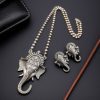Traditional Ganesha Necklace Set with Unique Oxidised Silver Look-Alike Finish and Matching Stud Earrings
