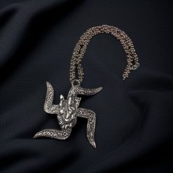Traditional Silver Plated Ganesha Necklace with Swastik Pendant & Floral Design.