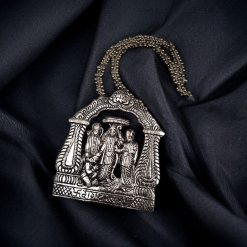Traditional Ramayan theme Dokra pendant necklace with a long ghungroo chain.