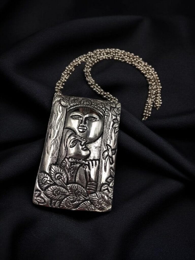 Bulk 800 Traditional Silver Plated Beautiful Radha Krishna Necklace with Long Ghoongroo Chain