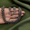 Silver Plated Choker Necklace Set with Oxidized Finish – Elegant Daily Wear Jewelry.