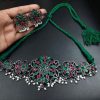Antique silver-plated choker necklace with sparkling stone and adjustable thread.