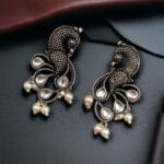 Oxidized Lightweighted Amazing Peacock Stud Earrings with Intricate Pearl & Stone - "White"