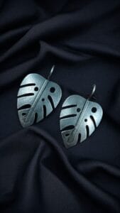 Trendy Oxidized Monstera Leaf Earrings | Nature Inspired Silver Replica Hook Jewelry