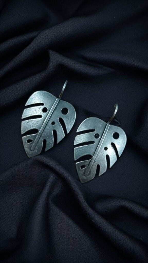 Bulk 786 Trendy Oxidized Monstera Leaf Earrings | Nature Inspired Silver Replica Hook Jewelry