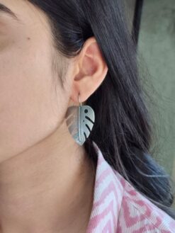 Trendy Oxidized Monstera Leaf Earrings | Nature Inspired Silver Replica Hook Jewelry