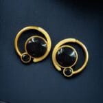 Premium Round Monalisa Stone Earrings | Best Western Contemporary Jewelry - "Black"