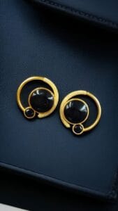 Premium Round Monalisa Stone Earrings | Best Western Contemporary Jewelry - color: "Black"