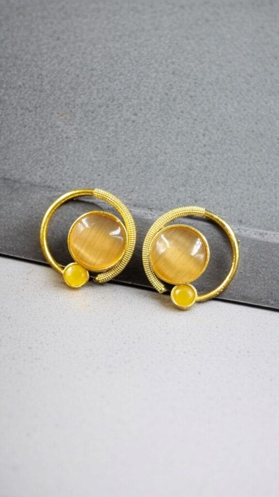 Bulk 754 Premium Round Monalisa Stone Earrings | Best Western Contemporary Jewelry - "Yellow"