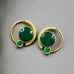 Premium Round Monalisa Stone Earrings | Best Western Contemporary Jewelry - "Green"
