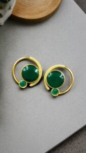 Premium Round Monalisa Stone Earrings | Best Western Contemporary Jewelry - color: "Green"