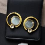 Premium Round Monalisa Stone Earrings | Best Western Contemporary Jewelry - "Grey"