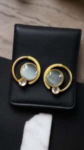 Premium Round Monalisa Stone Earrings | Best Western Contemporary Jewelry - color: "Grey"