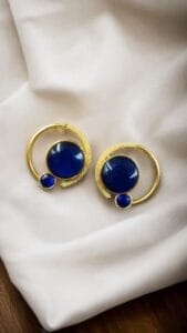 Premium Round Monalisa Stone Earrings | Best Western Contemporary Jewelry - color: "Blue"