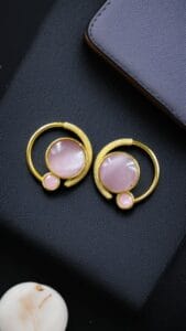 Premium Round Monalisa Stone Earrings | Best Western Contemporary Jewelry - color: "Baby Pink"