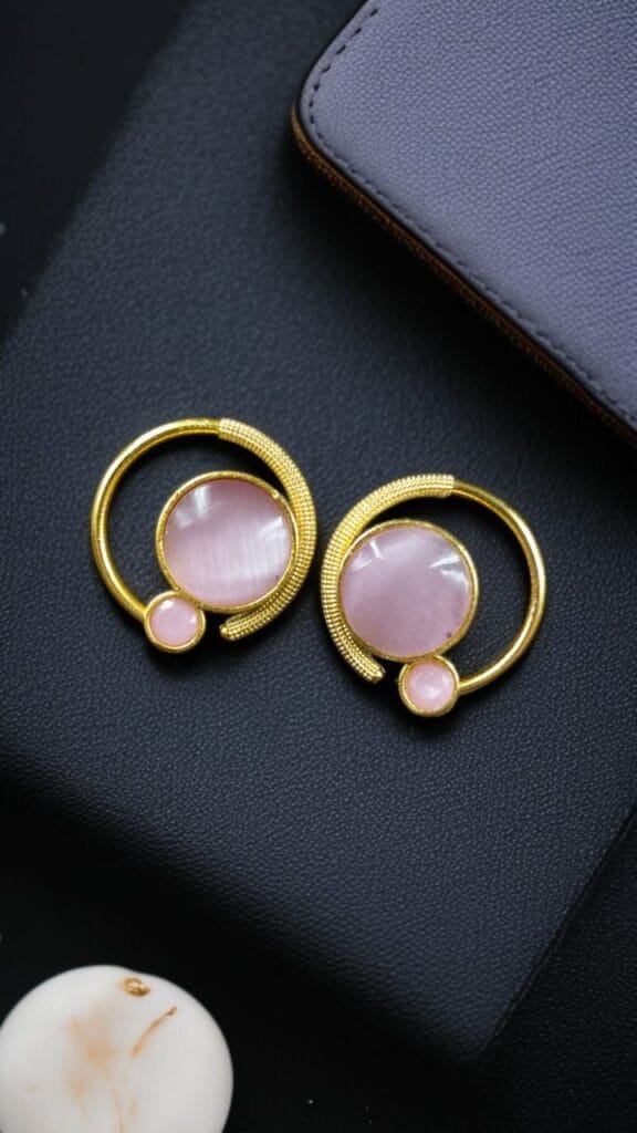 Bulk 756 Premium Round Monalisa Stone Earrings | Best Western Contemporary Jewelry - "Baby Pink"