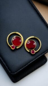 Premium Round Monalisa Stone Earrings | Best Western Contemporary Jewelry - color: "Red"