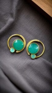 Premium Round Monalisa Stone Earrings | Best Western Contemporary Jewelry - color: "Mint"