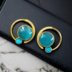 Premium Round Monalisa Stone Earrings | Best Western Contemporary Jewelry - "Aqua"