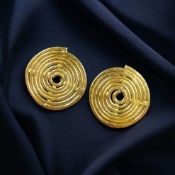 Stylish gold-plated spiral stud earrings with a modern Western design, perfect for any occasion.