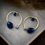 Premium Quality Golden Stone Earrings | Unique Western Style Light Weighted Stud - "Blue"
