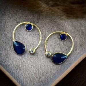 Premium Quality Golden Stone Earrings | Unique Western Style Light Weighted Stud - color: "Blue"