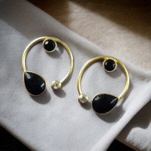 Premium Quality Golden Stone Earrings | Unique Western Style Light Weighted Stud - color: "Black"