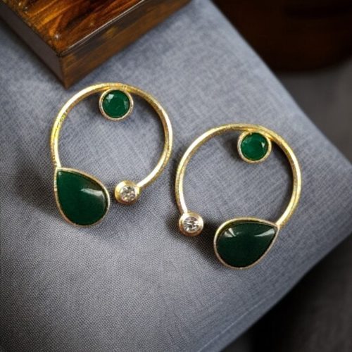 Elegant lightweight golden stone stud earrings in a unique Western style with a premium gold plated finish.