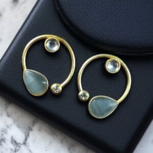 Premium Quality Golden Stone Earrings | Unique Western Style Light Weighted Stud - color: "Grey"