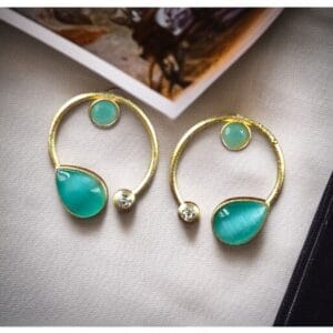 Premium Quality Golden Stone Earrings | Unique Western Style Light Weighted Stud - color: "Mint"