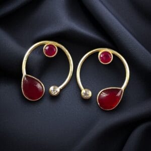 Premium Quality Golden Stone Earrings | Unique Western Style Light Weighted Stud - color: "Red"
